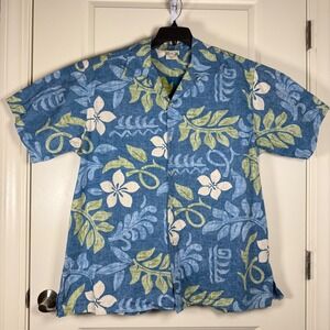 Go Barefoot‎ Y2K Made USA Hawaiian Shirt Men's 2XL Blue Tropical Aloha Camp